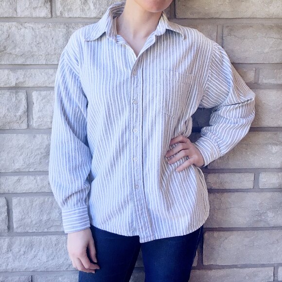 'Lee Valley Ireland' Flannel Pinstripe Button Down Top - Picture 1 of 7